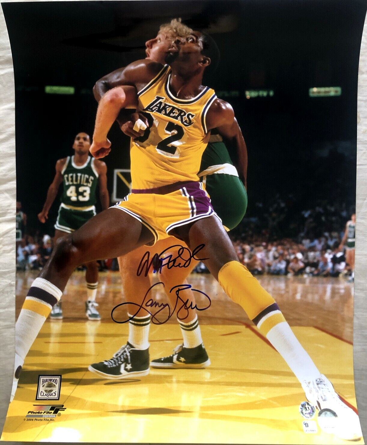 Larry Bird Magic Johnson autographed signed autograph auto 16x20 Photo Poster painting SCHWARTZ