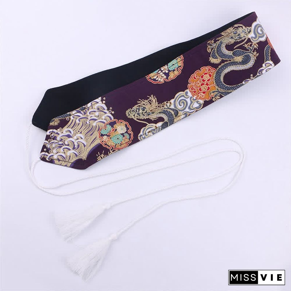 Vintage Print Tassel Lace Up Hanfu Waistband