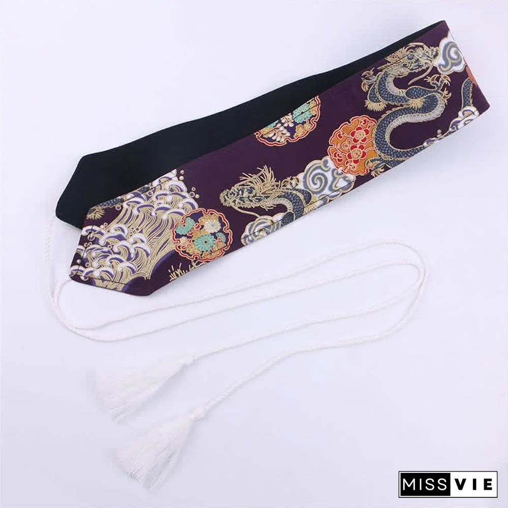 Vintage Print Tassel Lace Up Hanfu Waistband
