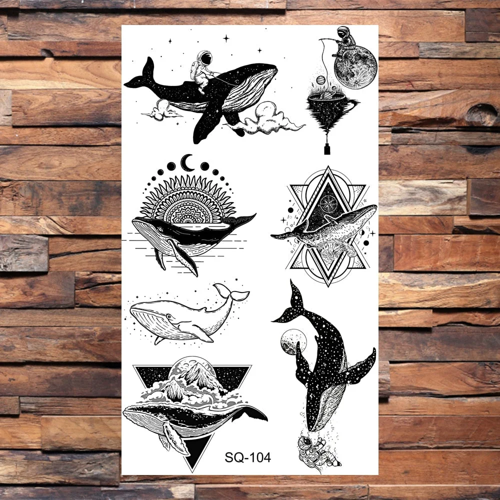 Skeleton Skull Temporary Tattoos For Women Adults Realistic Wolf Snake Rose Flower Feather Fake Tattoo Sticker Back Tatoos Body