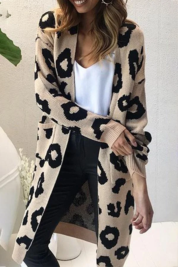 Womens Trendy Leopard Sweater With Pockets-Allyzone-Allyzone