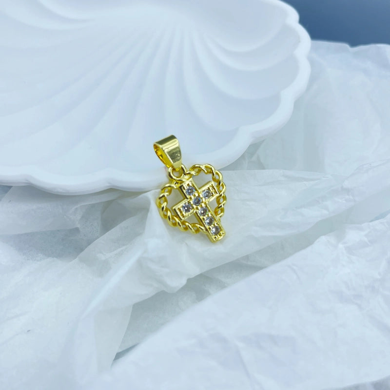 1 Piece 19*32mm Copper Zircon 18K Gold Plated Cross Pendant Jewelry Accessories