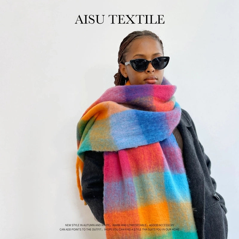 Women’s Casual Lattice Imitation Cashmere Tassel Scarf