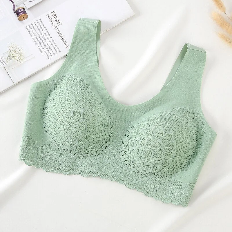 Women Underwear Sexy Lingerie Lace Solid Color Lace Cross Wireless Push up Breathable Bra Female Seamless Soft Padded Brasserie
