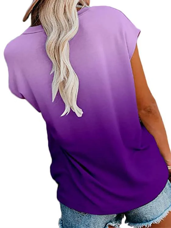 Women Short Sleeve Scoop Neck Gradient Top
