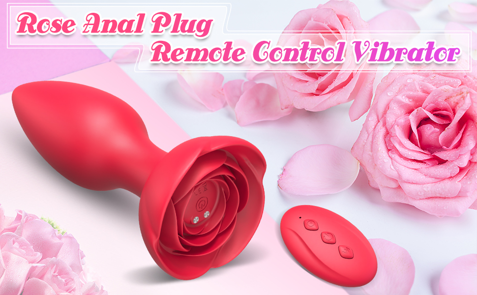 Silicone Rose Butt Plug with Remote Control Vibrator