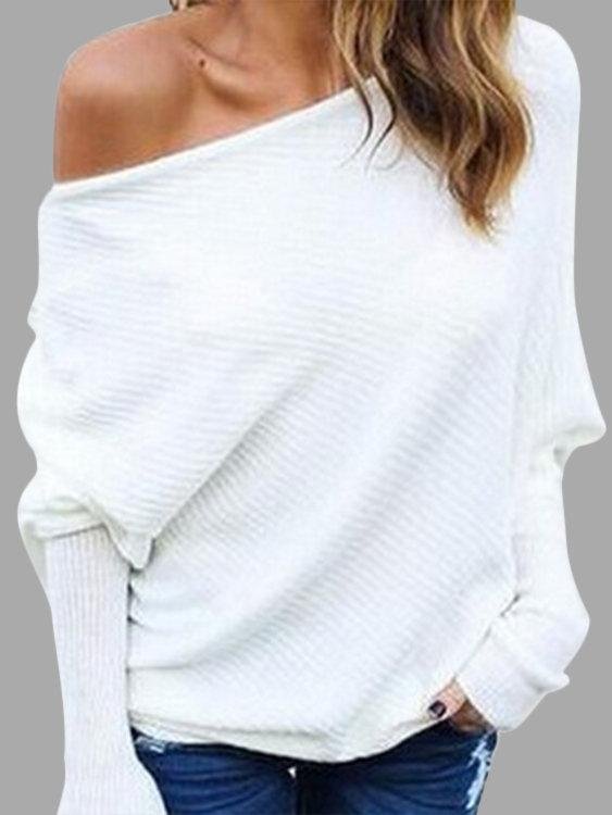 Lightweight Off Shoulder Bat Long Sleeves Loose Jumper Tops