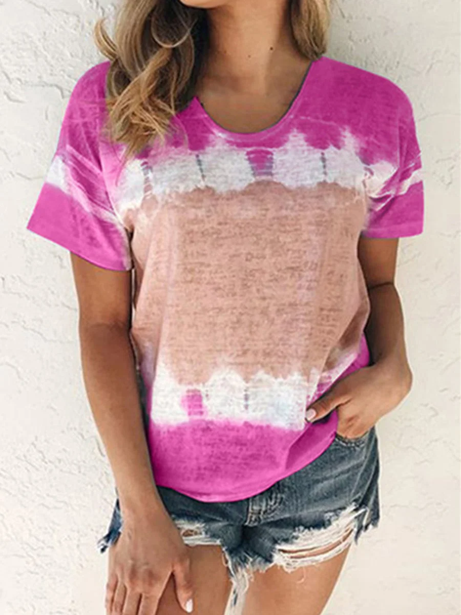 Tie Dye neck Colorblock T-shirt