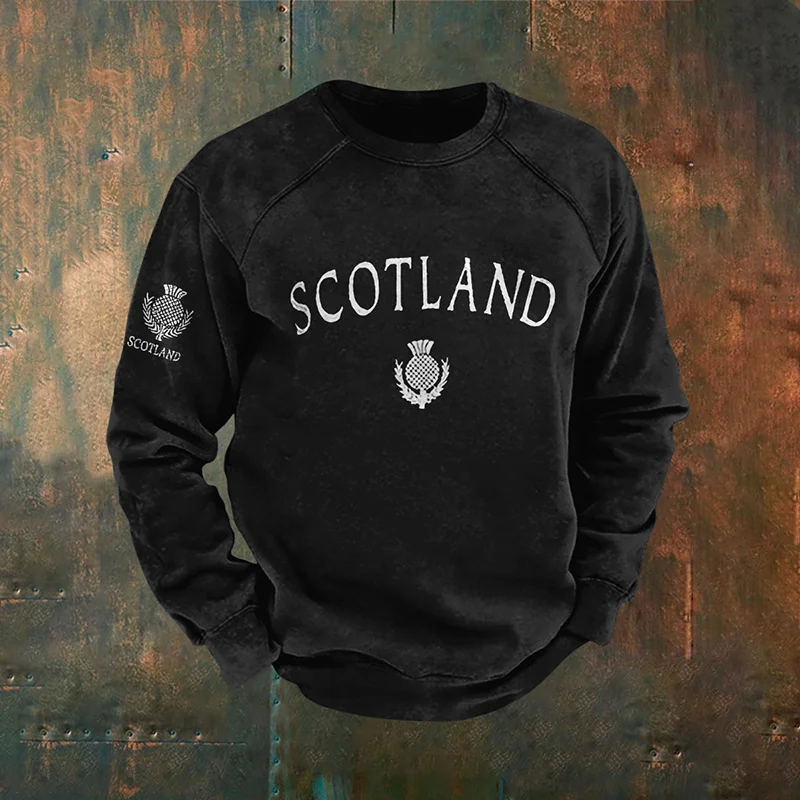 Men's Scotland Thistle Print Crew Neck Casual Sweatshirt