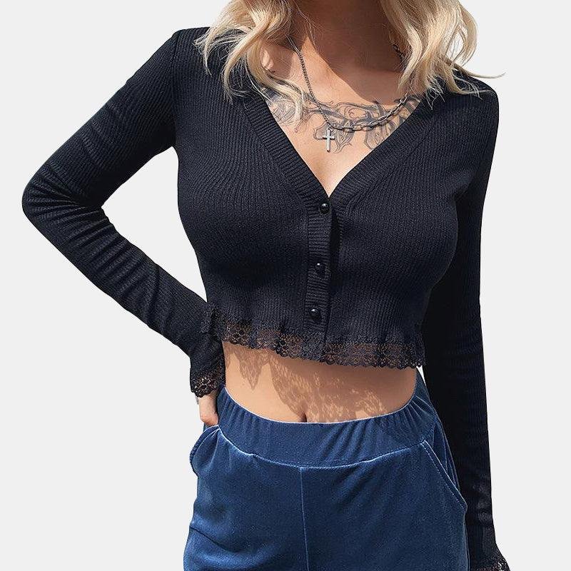 Lace Single Breasted Long Sleeve Top