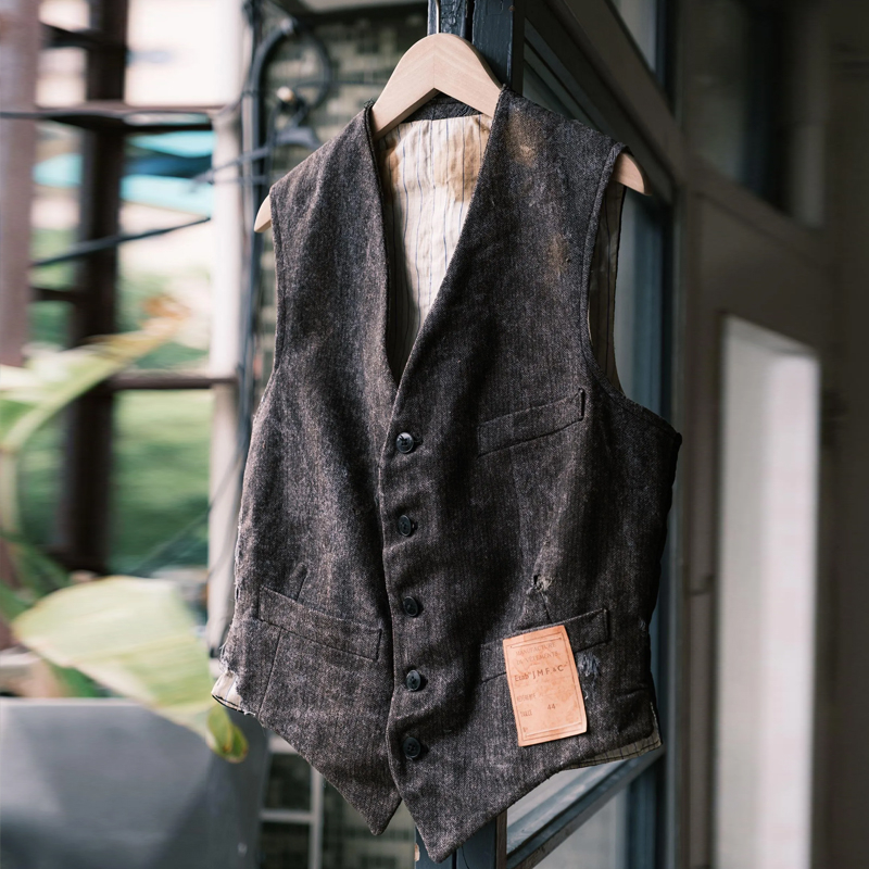 Men's Deadstock 1930‘s  French Distressed Wool Waistcoat