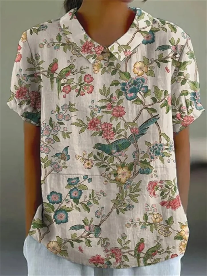 Summer New Shirt Women's Short-sleeved Vintage Printed Short-sleeved