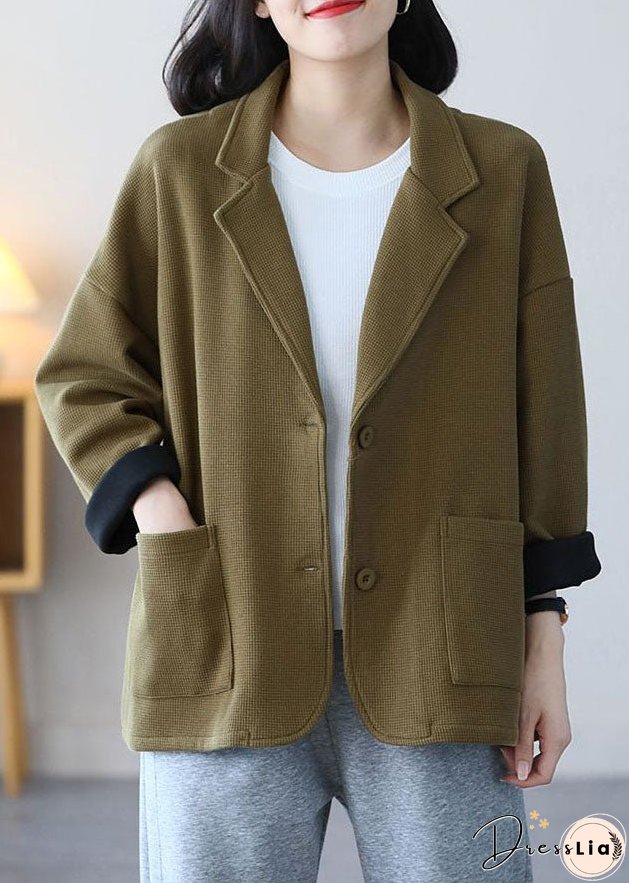 Vintage Light Green Notched Collar Pockets Cotton Coats Spring