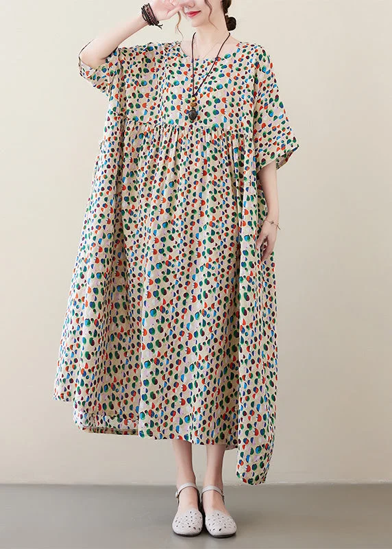 Beautiful Dot Print Patchwork Cotton Vacation Long Dresses Short Sleeve