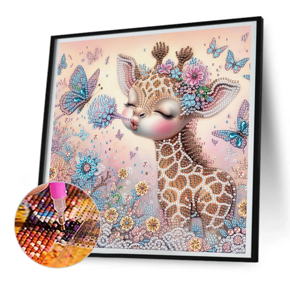 Diamond Painting - Partial Special Shaped Drill - Cute Flower Giraffe(Canvas|30*30cm)