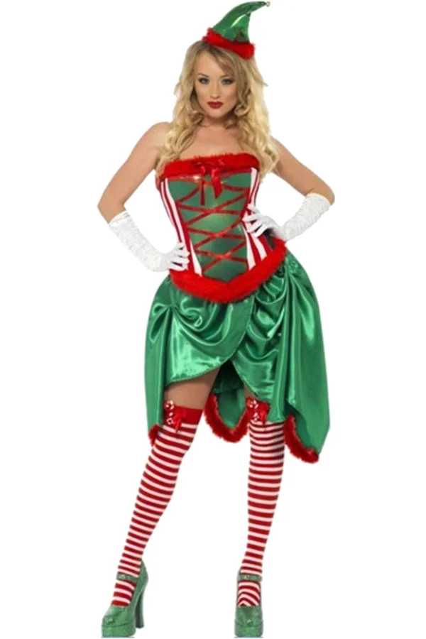Sexy Elf Dress Adult Christmas Santa Helper Costume Green-elleschic