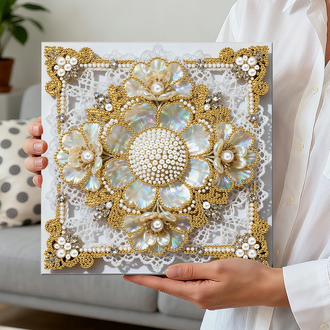 Flowers DIY Pearl Diamond Art Kit for Adults Home Decor 25x25cm With Frame