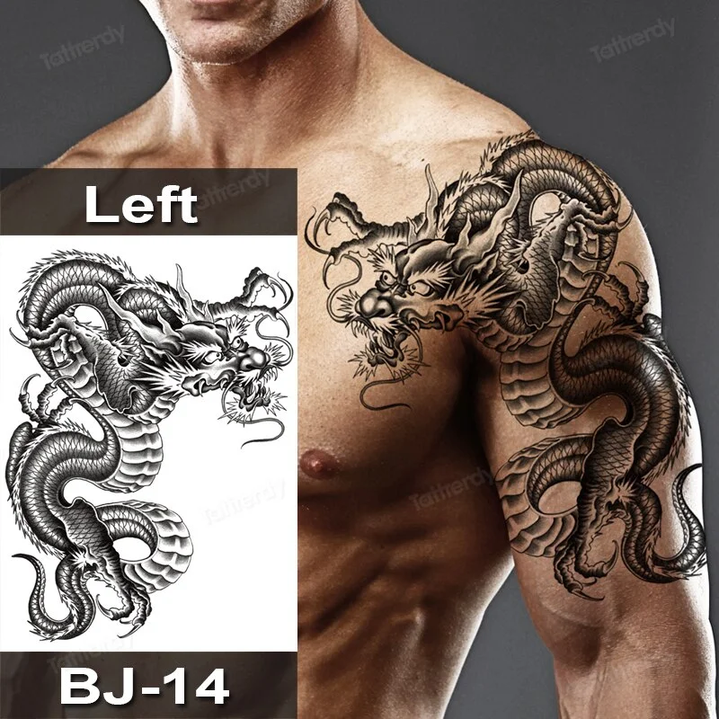 Sdrawing Fox Totem Dragon Waterproof Temporary Tattoos Body Art Arm Shoulder Chest Tattoo Sticker Black Tatouage Men Adult Large