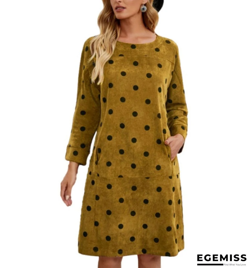 Corduroy Polka Dot Print Pocket Dress | EGEMISS