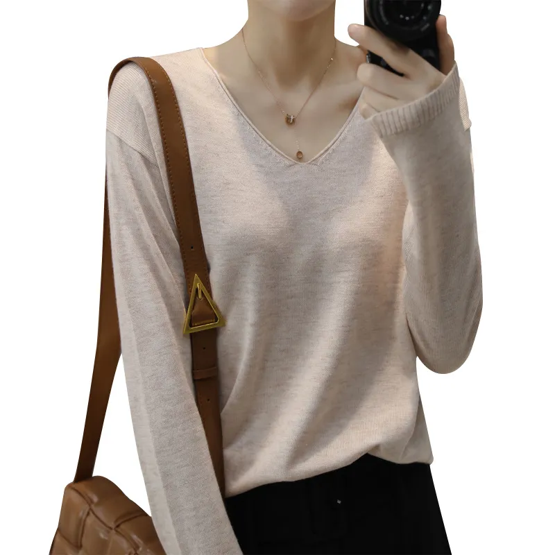 Churchf Churchf Style Autumn Winter Woolen Sweater Female V Gets Short Money Inside Build Head Sweater Slim Bottom Sweater