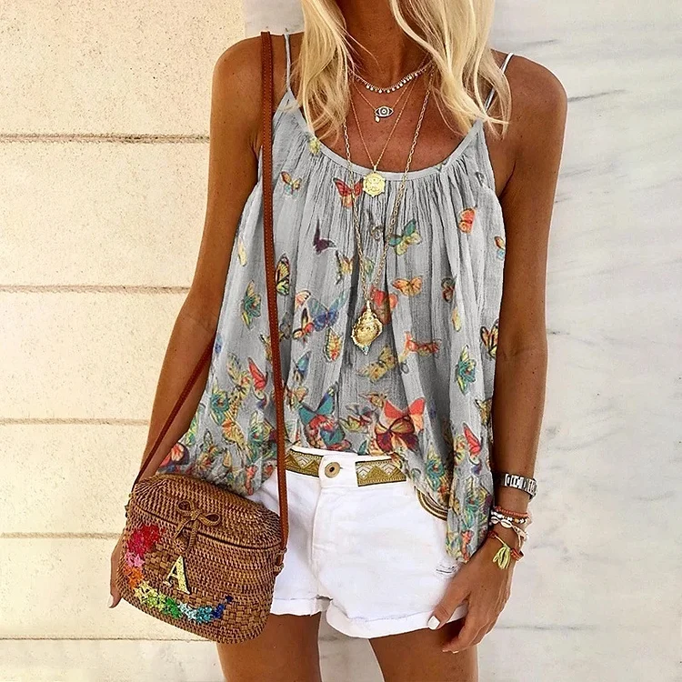 Casual Butterfly Print Suspender Top