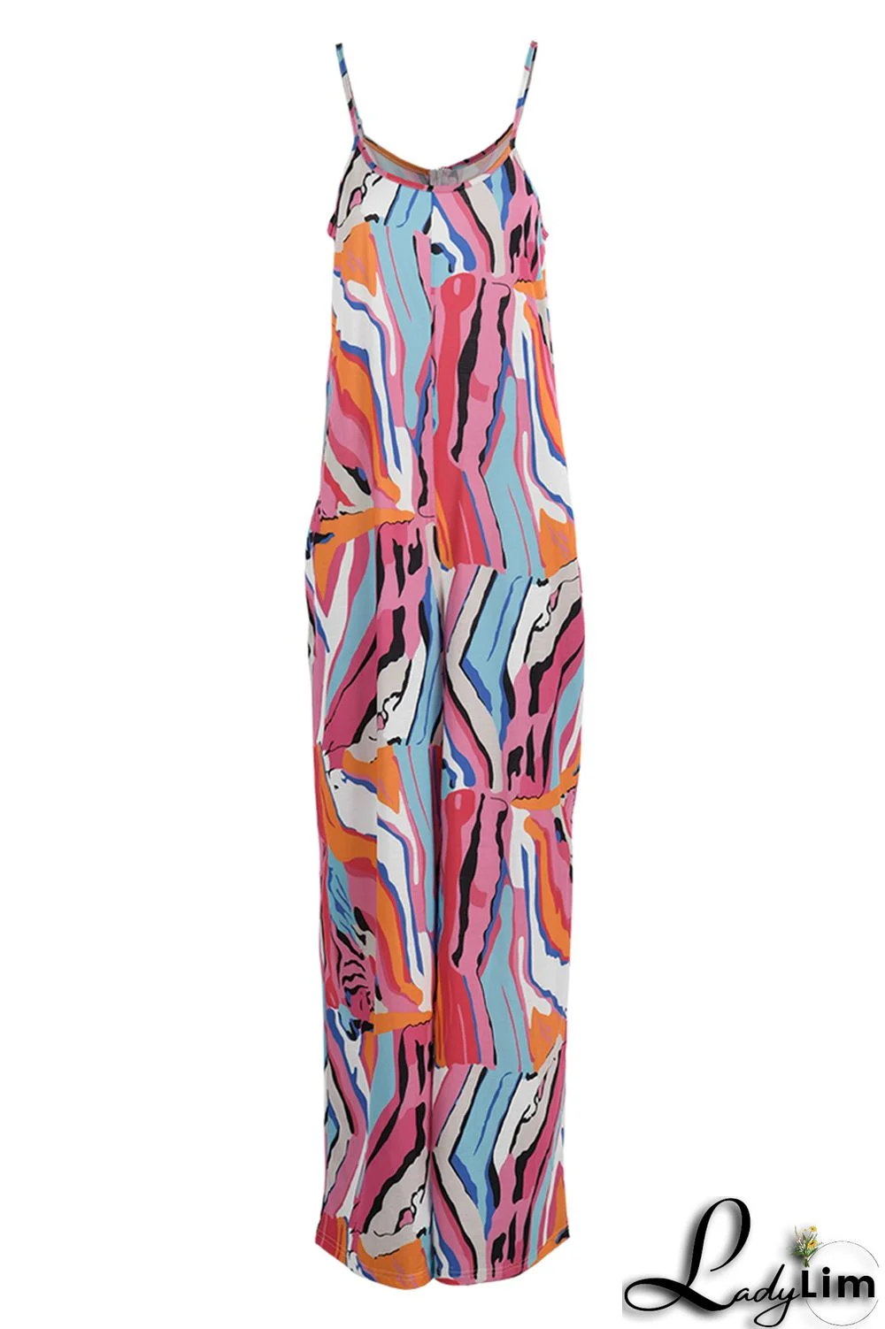 Yellow Sexy Casual Print Backless Spaghetti Strap Regular Jumpsuits