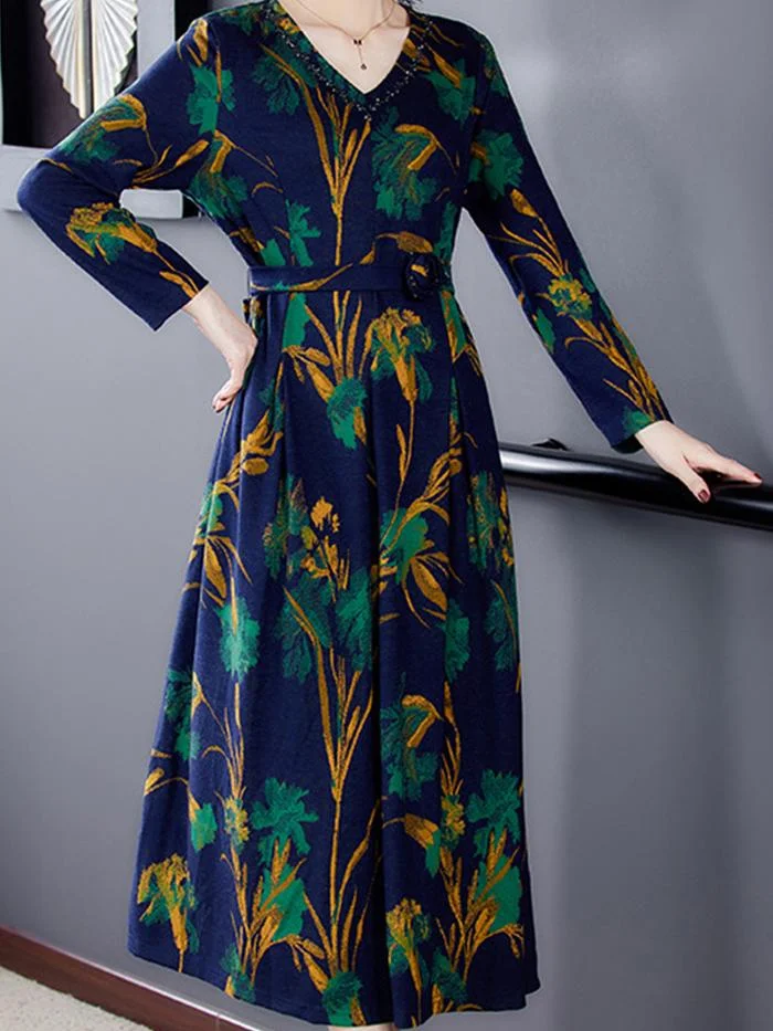 Fashion Long-sleeved Plus Velvet Padded Dress