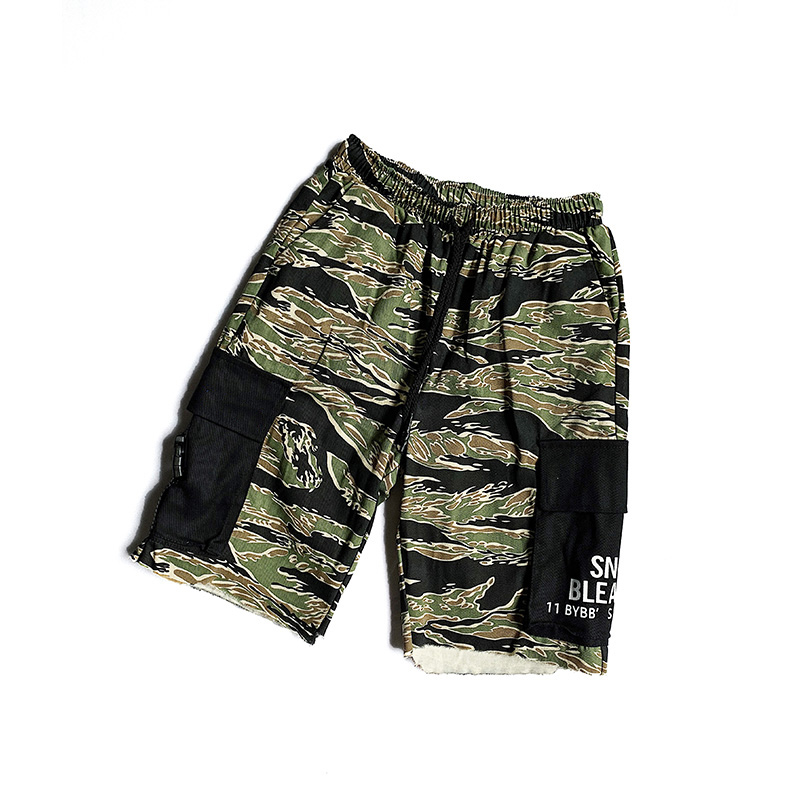 Street Casual Camouflage Theme Black Drawstring Shorts Strapped Pants / TECHWEAR CLUB / Techwear