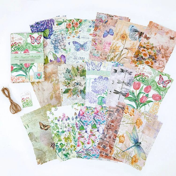 JOURNALSAY 30Sheets Vintage Lace Material Paper Memo Pad English Art Plants Journal Scrapbooking