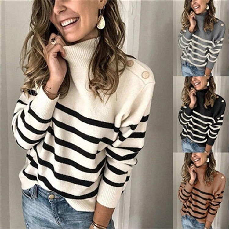 SHOULDER STRAPS BUTTON STRIPE SWEATER