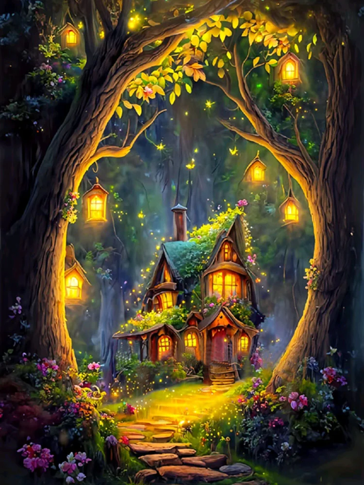 Fantasy Tree House Scenery 11CT/16CT  Stamped Cross Stitch 50*65CM