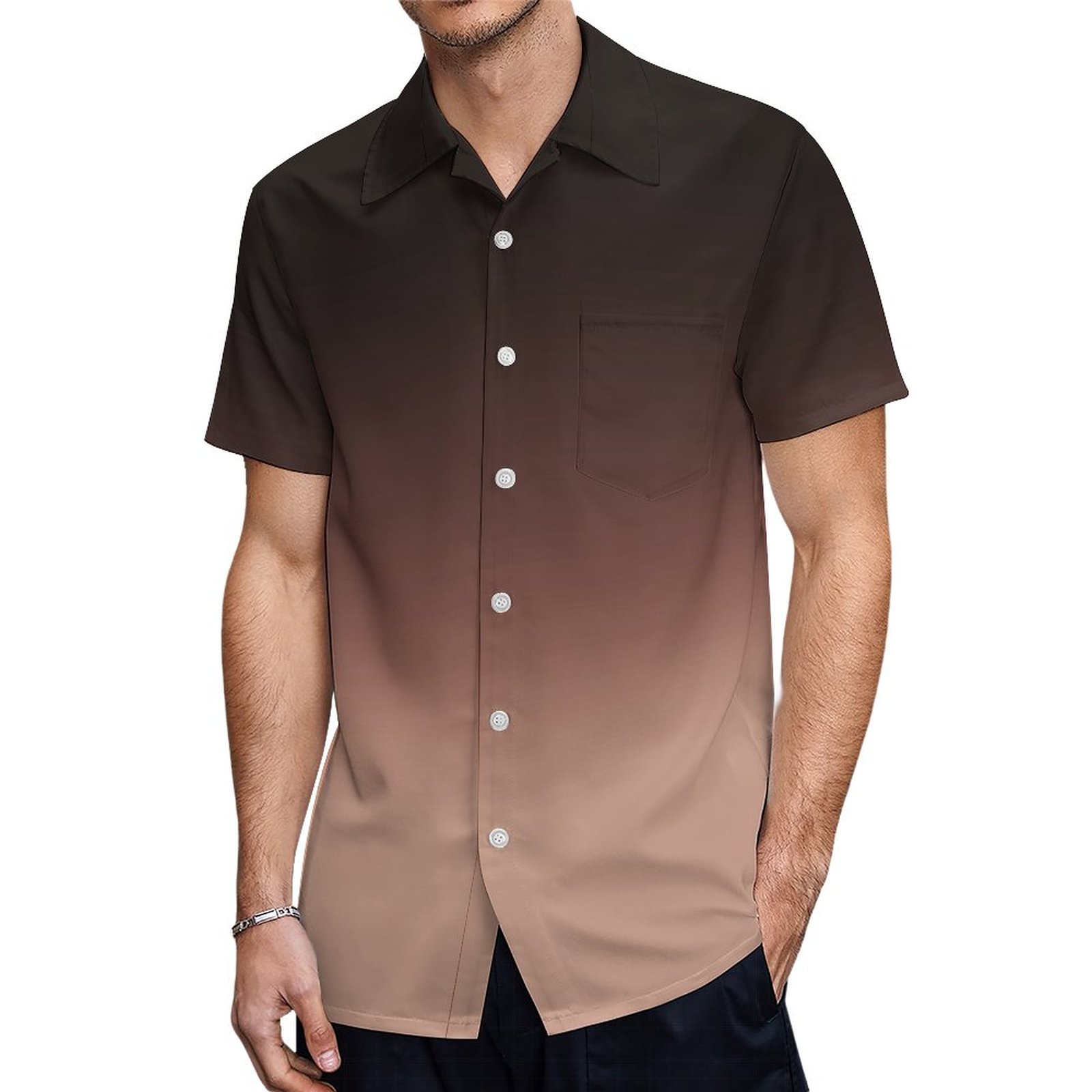 Chocolate Brown Ombre Elegant Gradient Hawaiian Shirt Mens Button Down Plus Size Tropical Hawaii Beach Shirts