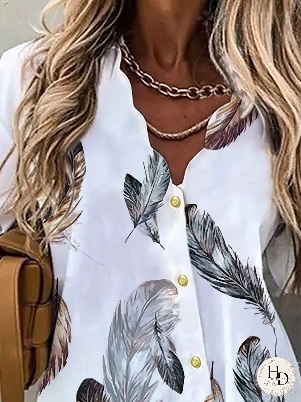 Plus size Casual Feather V Neck Long Sleeve Blouse