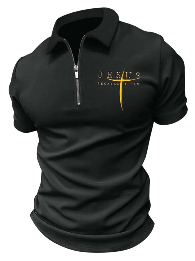 Men’s Jesus Because Of Him Casual Regular Fit Polo Collar Polo Shirt socialshop