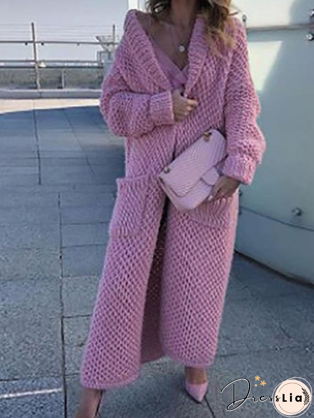 Winter Lapel Knitted Solid Color Long Oversize Sweater