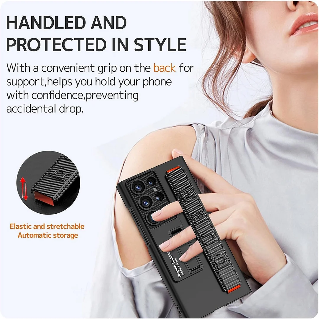 Suitable for S26 Ultra phone case, ultra-thin stand, elastic wrist strap, precision hole, shockproof protective case