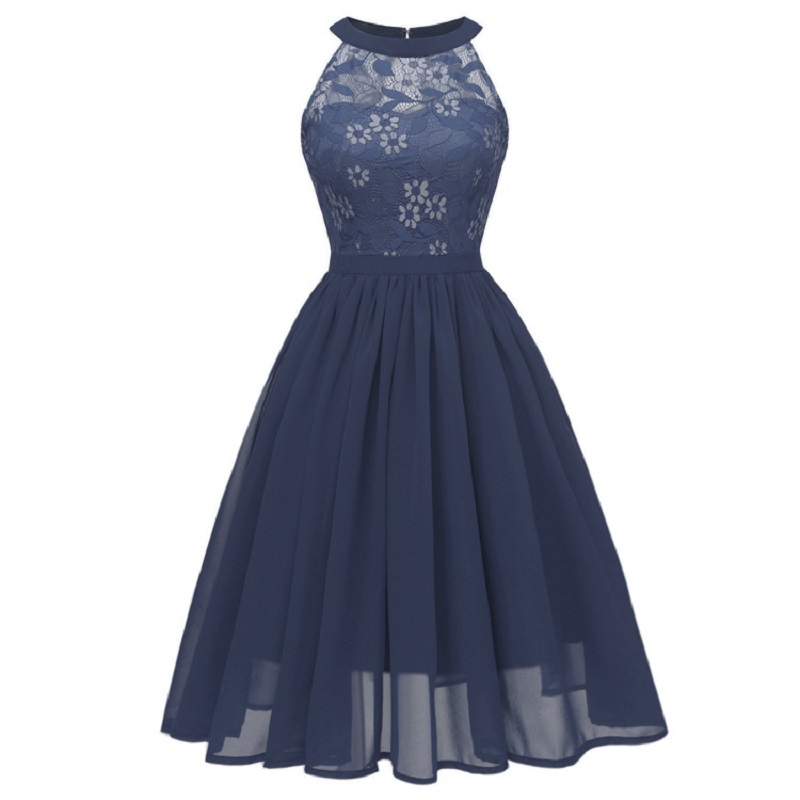 Sexy Fashion Swing Solid Color Party Fashion Lace Halter Vintage Dress