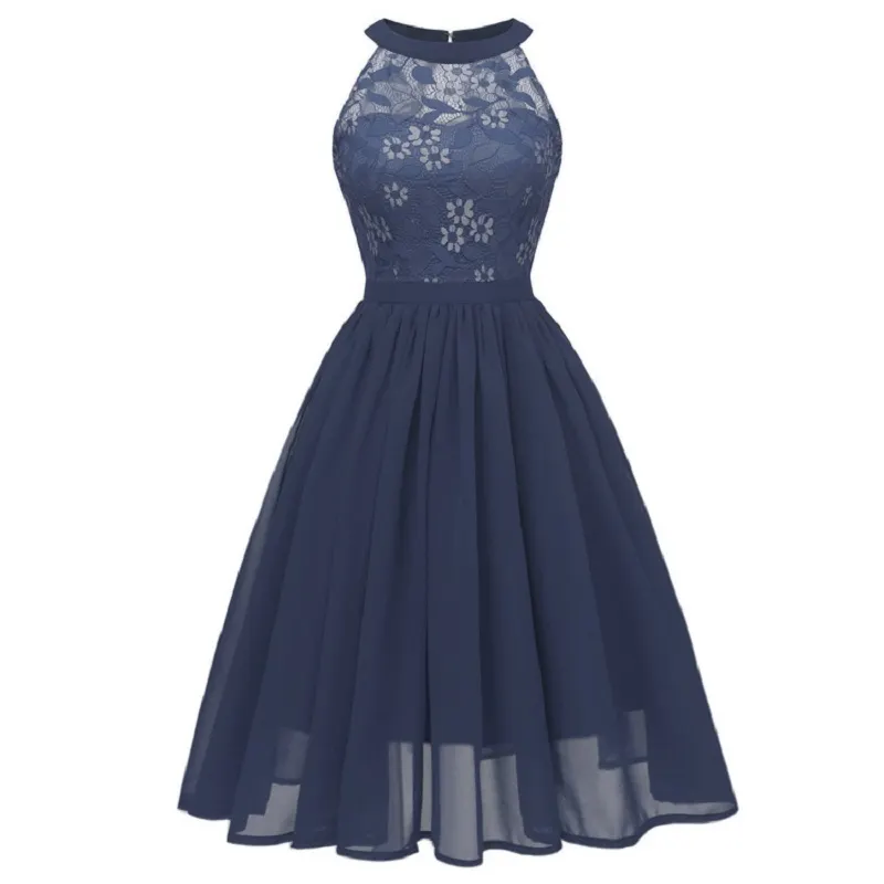 Sexy Fashion Swing Solid Color Party Fashion Lace Halter Vintage Dress