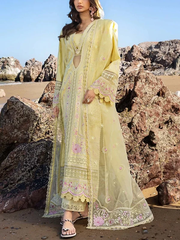 V-neck Lace Embroidered Top And Pants Suit