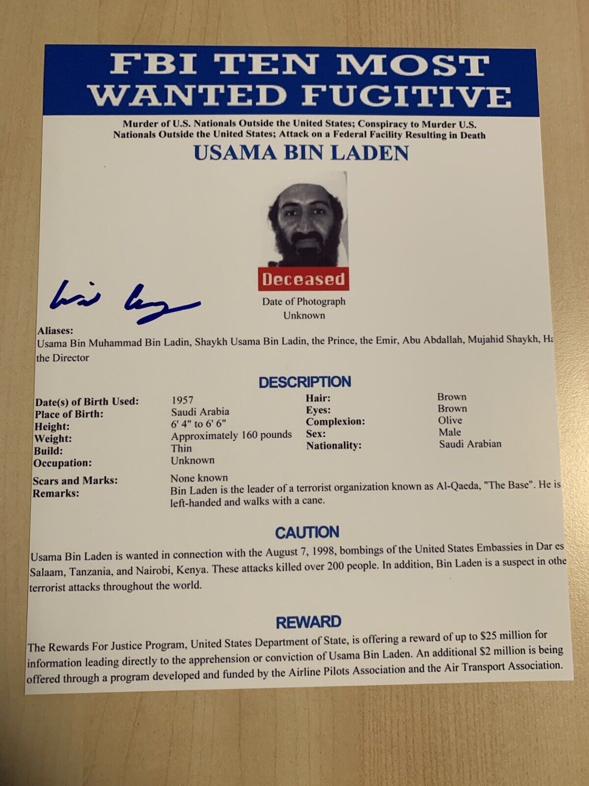 WILL CHESNEY SIGNED 8x10 Photo Poster painting AUTOGRAPHED SEAL TEAM SIX OSAMA BIN LADEN COA