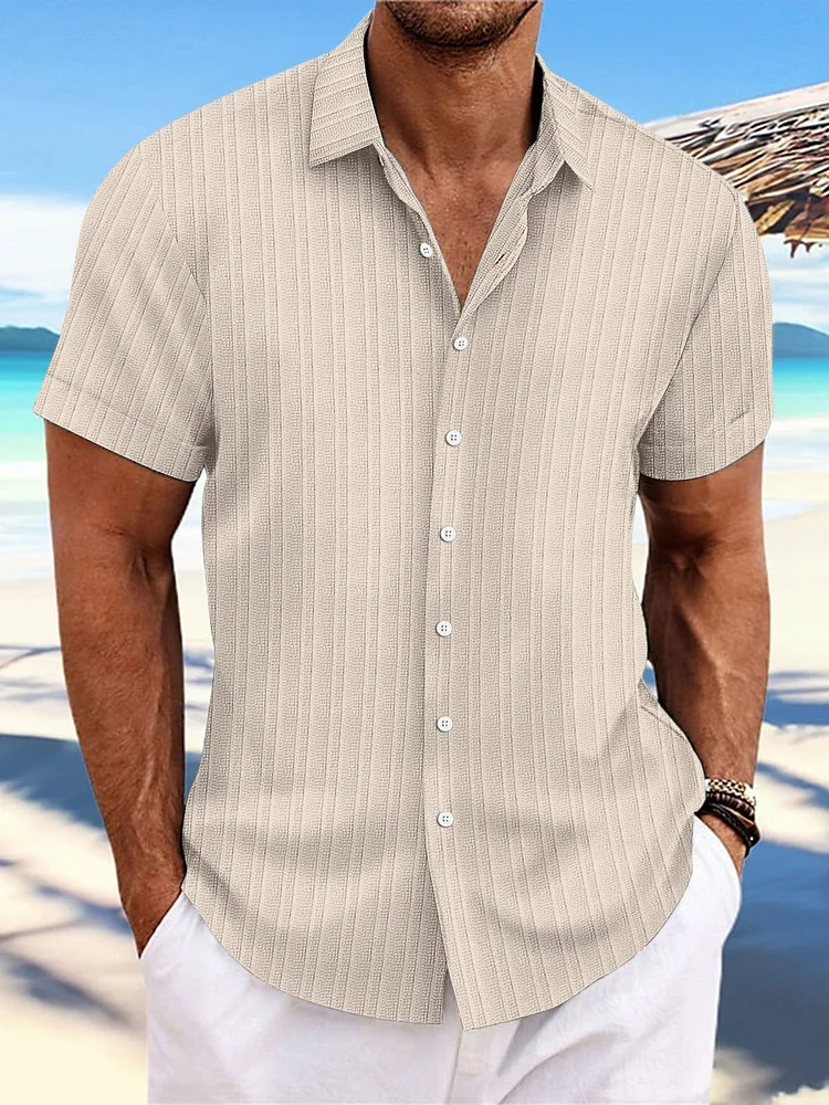 Men's Striped Casual Loose Short Sleeve Shirt