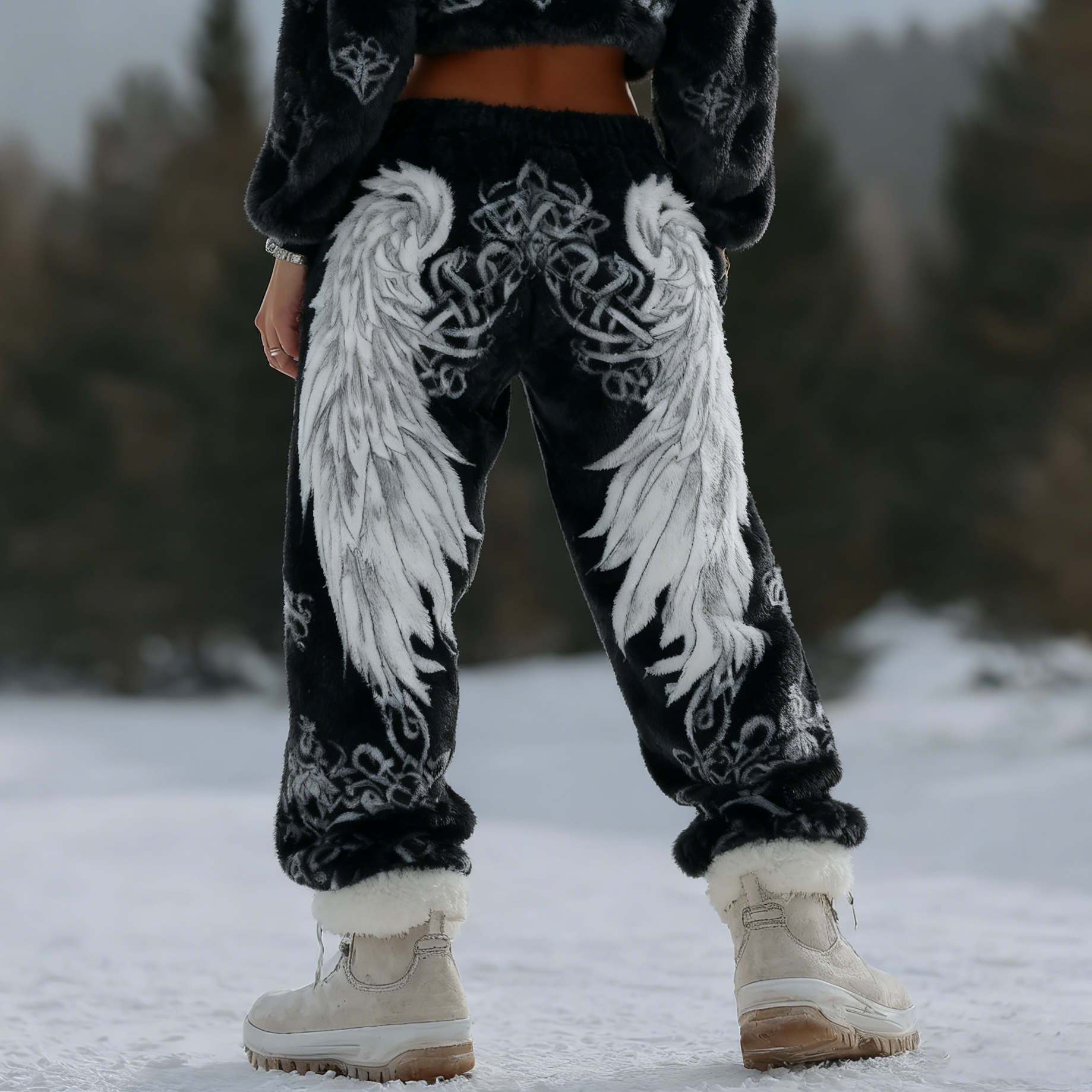 Women's Viking Angel Wings Art Casual  Flannel Pants elevenforest