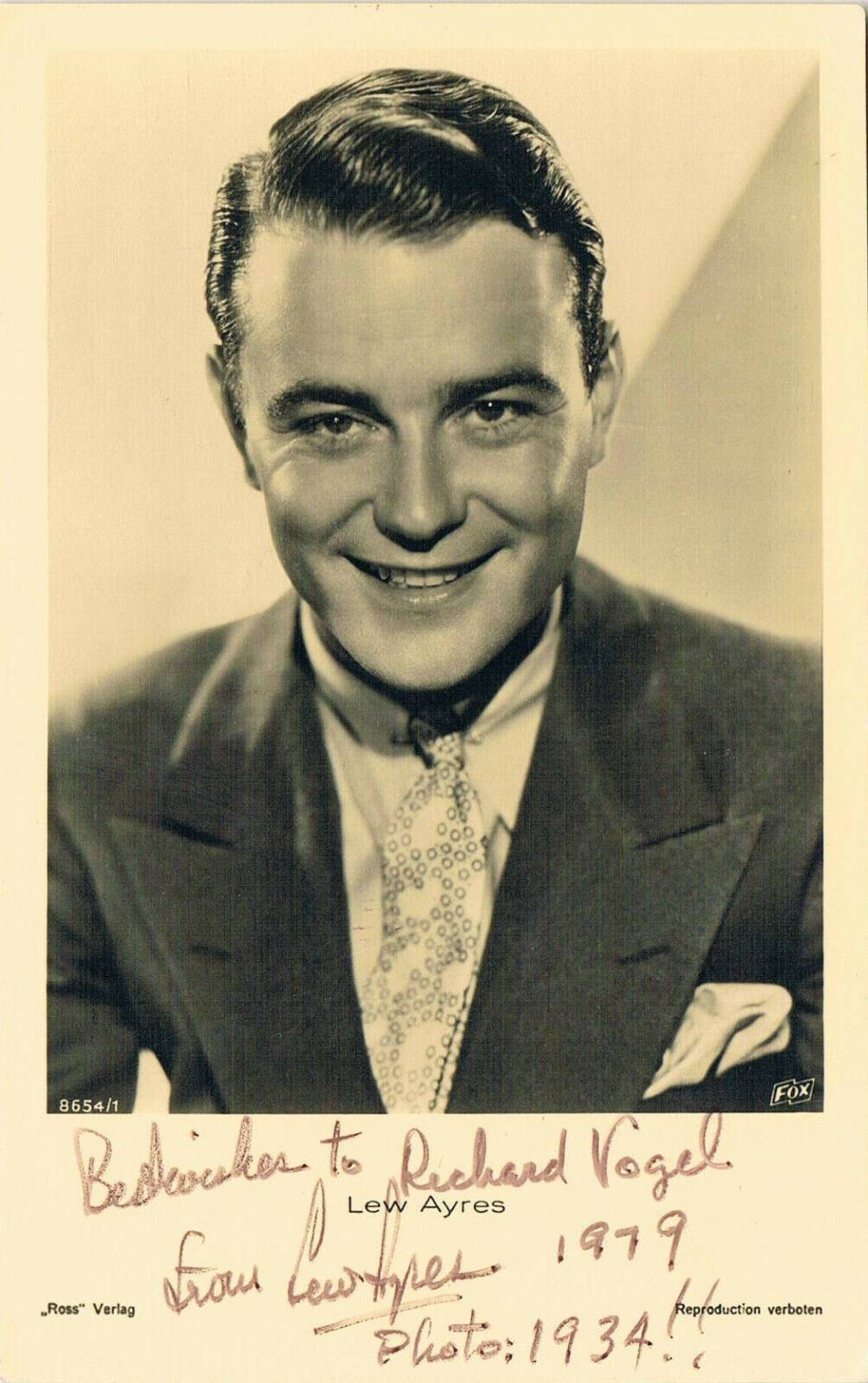 Lew Ayres 1908-96 autograph signed postcard Photo Poster painting 3.5x5.5