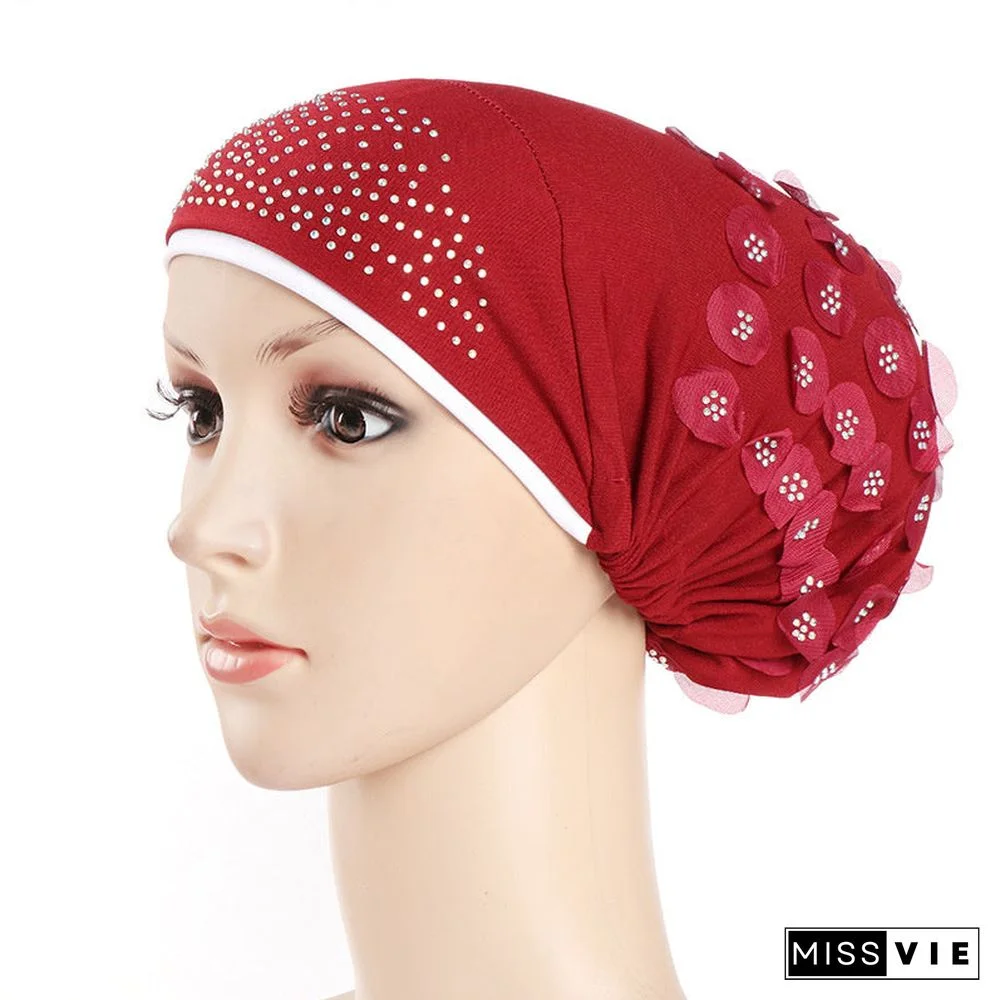 Women's Sequins Flowers Muslim Turban Hat Cap