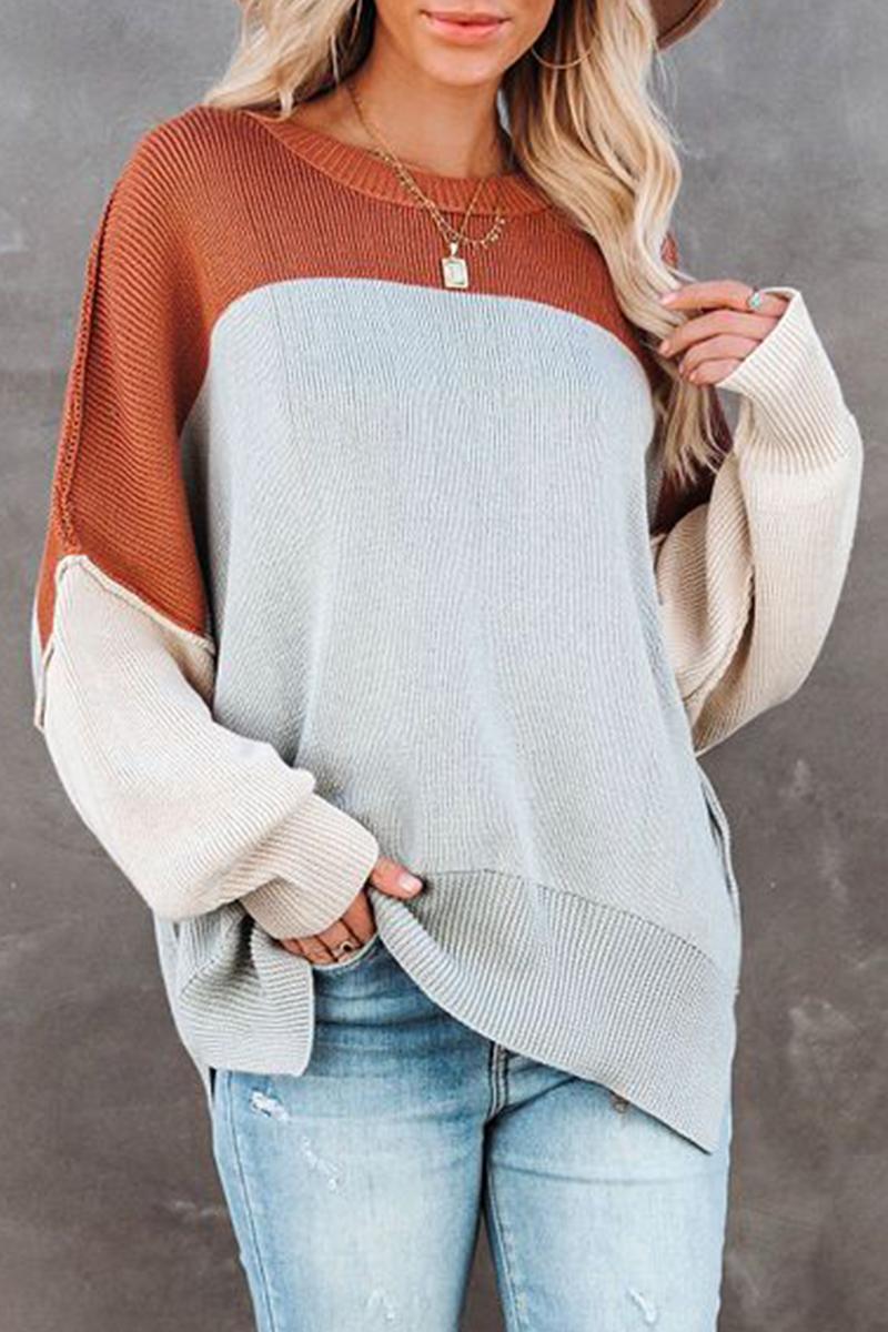 Casual Patchwork Contrast Tops Sweater