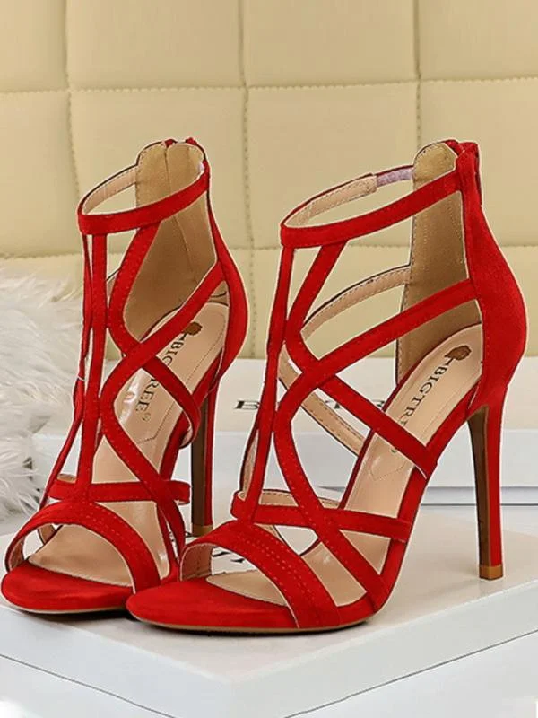 Stiletto super high heel suede hollow sexy sandals