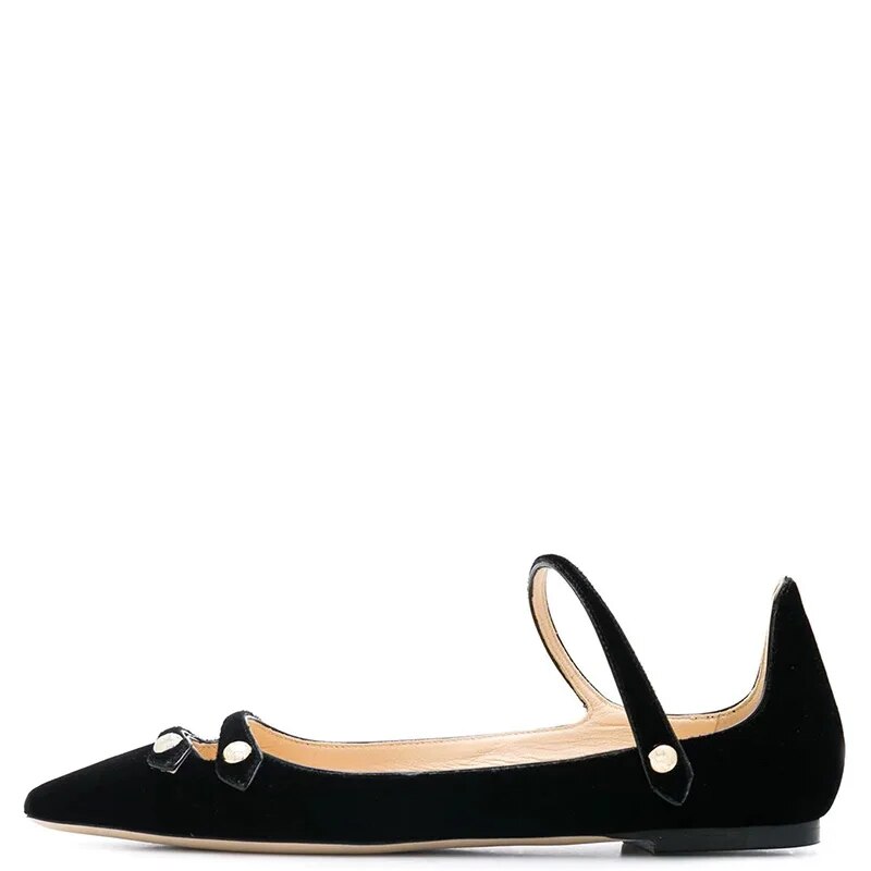 TAAFO Black Mary Jane Ballet Flats Buckle Strap Women Pointed Toe Casual Ladies Office Shoes