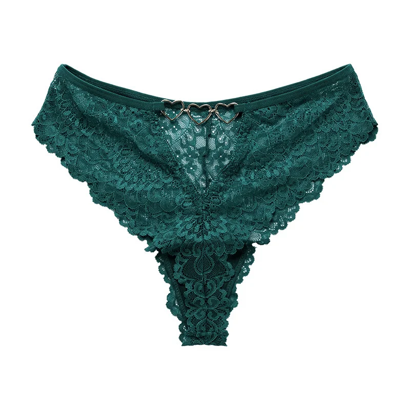 Uveng Sex Underwear Lace Perspective Large Size Sexy T-Sants Female Delicate Metal Buckle Lady Cotton Crotch T-Shirt Underwear