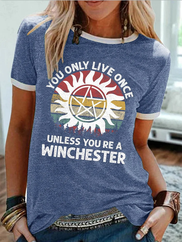 Bestdealfriday You Only Live Once Unless You're A Winchester Graphic Short Sleeve Round Neck Loose Tee