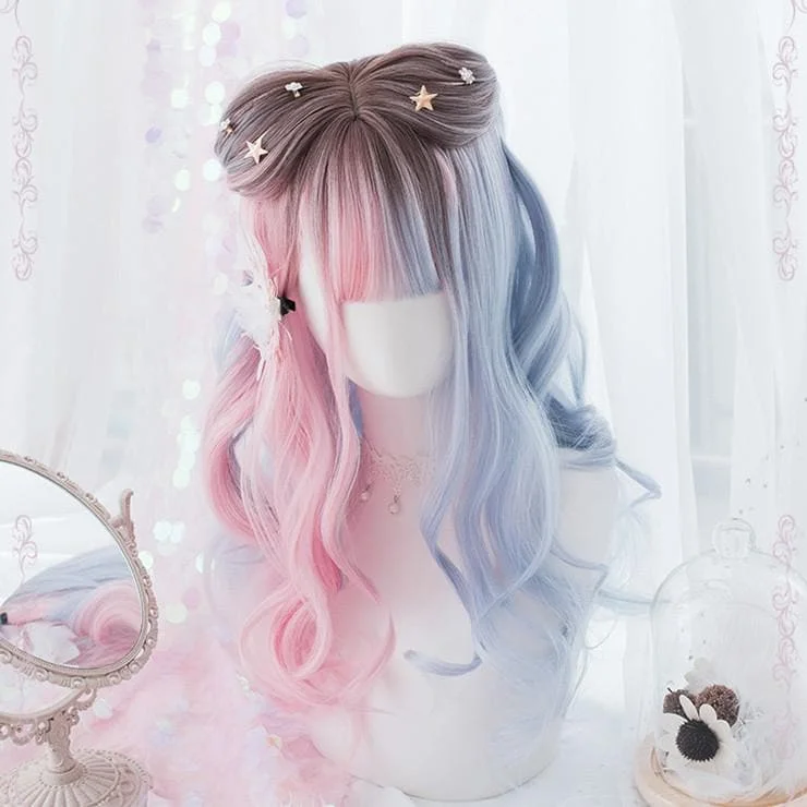 Blue Pink Mixed Lolita Long Curl Wig S12800